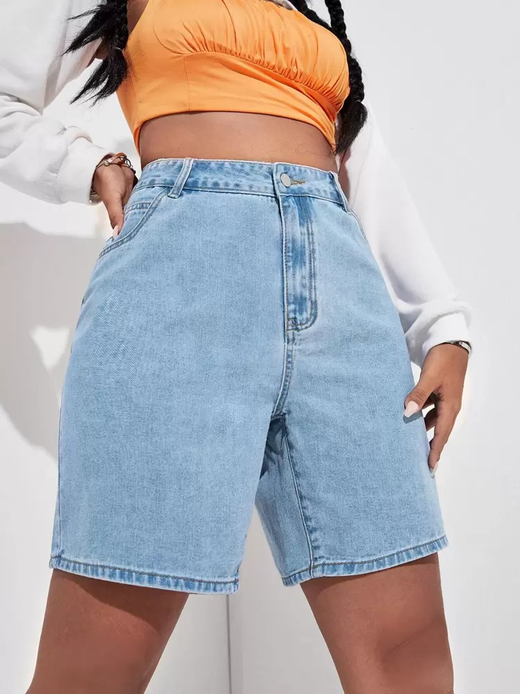 SHEIN EZwear Plus Zipper Fly Denim Shorts | SHEIN