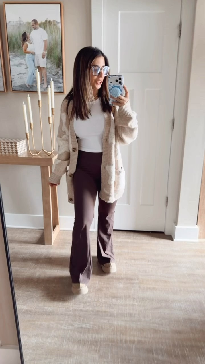 This cardigan is so freaking cute, I had to grab it in another color. It’s adorable with this ribbed tank and my favorite flare leggings. I could wear this outfit on repeat and know I would love it every time. 
Cozy outfit inspired, casual mom outfit inspp 

#LTKMidsize #LTKPetite #LTKSeasonal