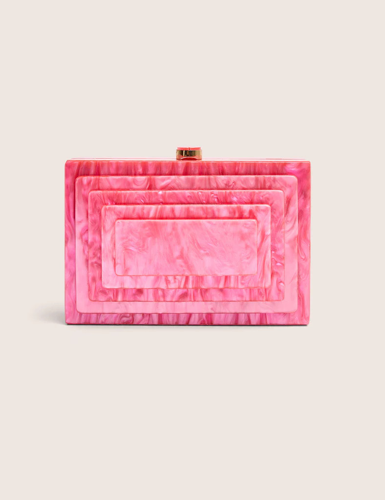 The Cali Marble Resin Rectangle Clutch Bag in Pink | Public Desire
