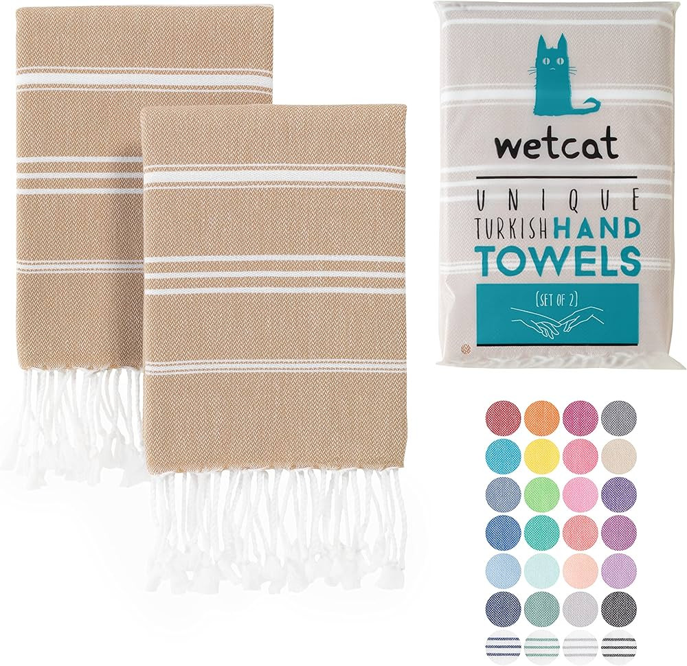 WETCAT Turkish Hand Towels with Hanging Loop (20 x 30) - Set of 2, 100% Cotton, Soft - Pre Washed... | Amazon (US)