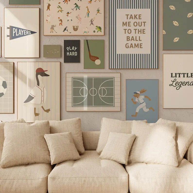 Boys Sports Wall Art Bundle, Retro Athletic Prints Digital Download, Vintage Nursery Decor, Baseb... | Etsy (US)