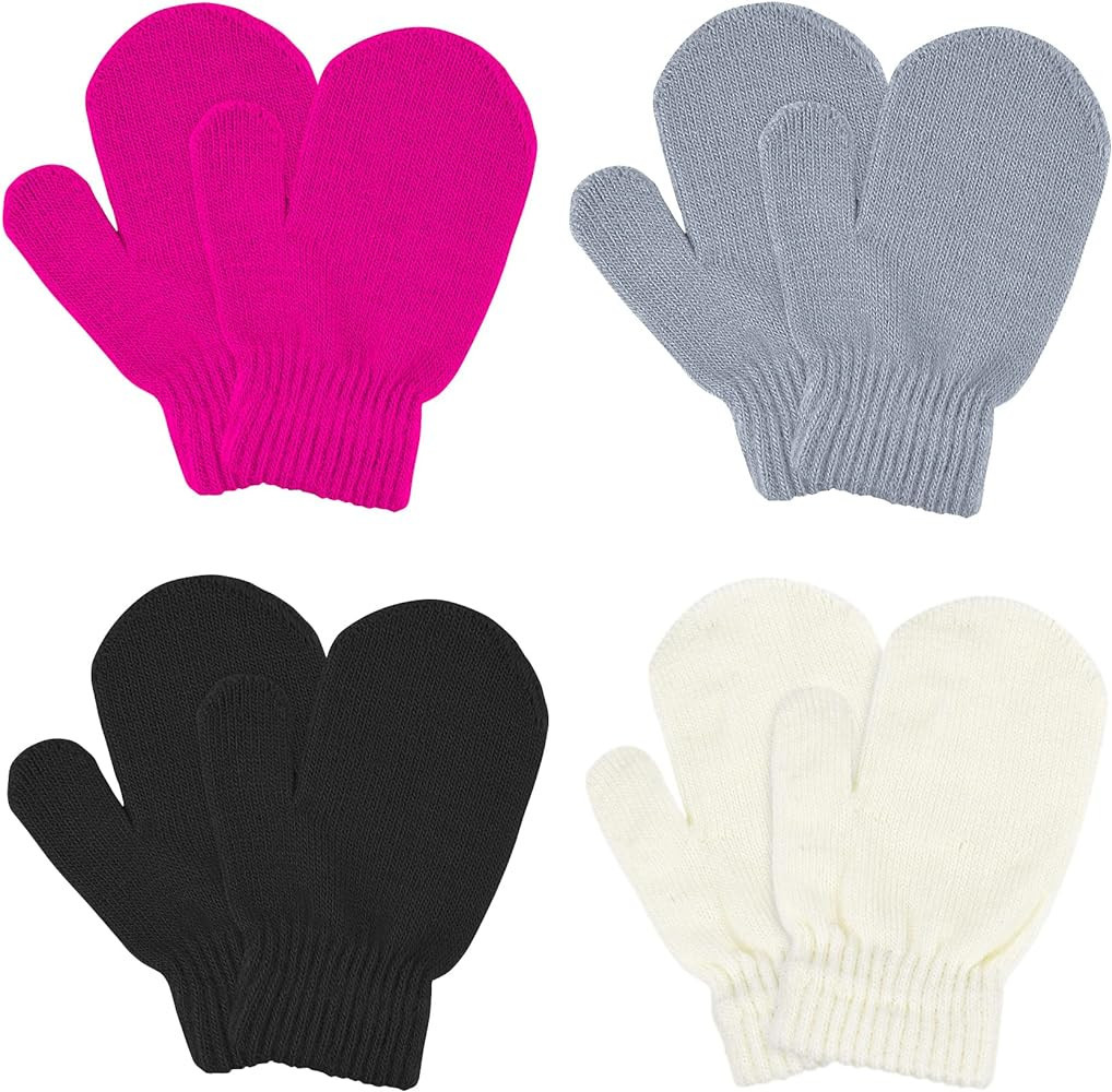 MENOLY 4 Pairs Toddler Magic Stretch Mittens Winter Warm Kids Knit Gloves for Little Girls Boys | Amazon (US)