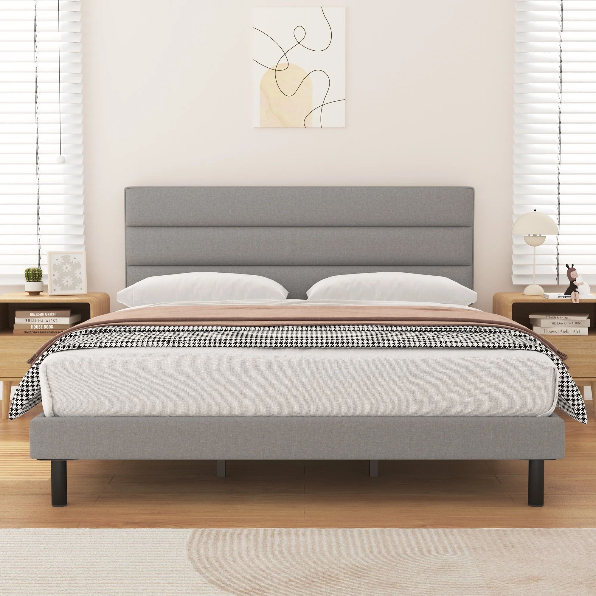 Queen Bed Frame, HAIIDE Queen Size Platform Bed with Wingback Fabric Upholstered Headboard, Light... | Walmart (US)