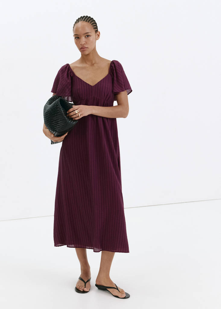 Textured dress with gathered detail maroon - Women - 6 - MANGO | Mango (US/MX/AU)
