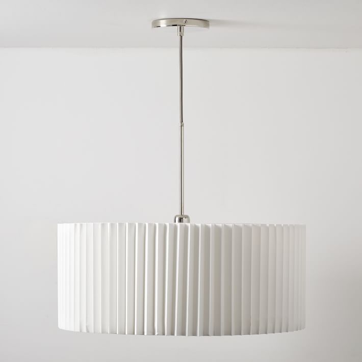 Short Drum Pendant - White Pleated | West Elm (US)