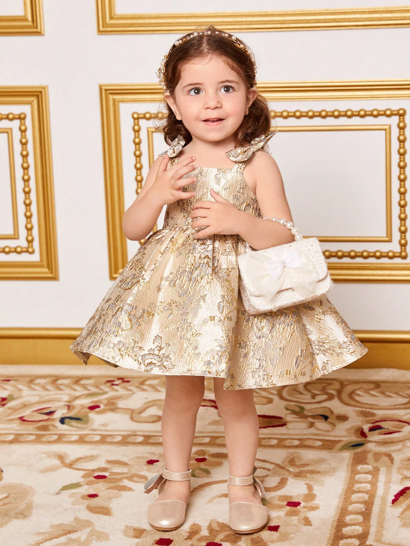 TrendsSHEIN Baby Girl Floral Jacquard Fabric Spaghetti Strap Dress | SHEIN