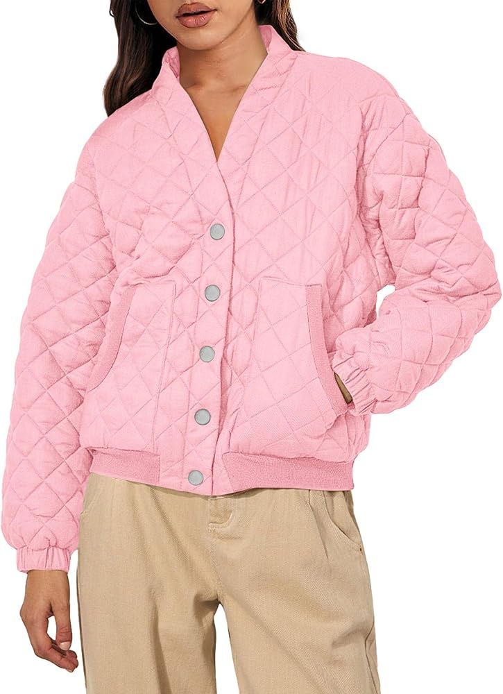 PRETTYGARDEN Women's 2023 Winter Quilted Jackets Button Down Long Sleeve Padded Warm Outerwear Fa... | Amazon (US)