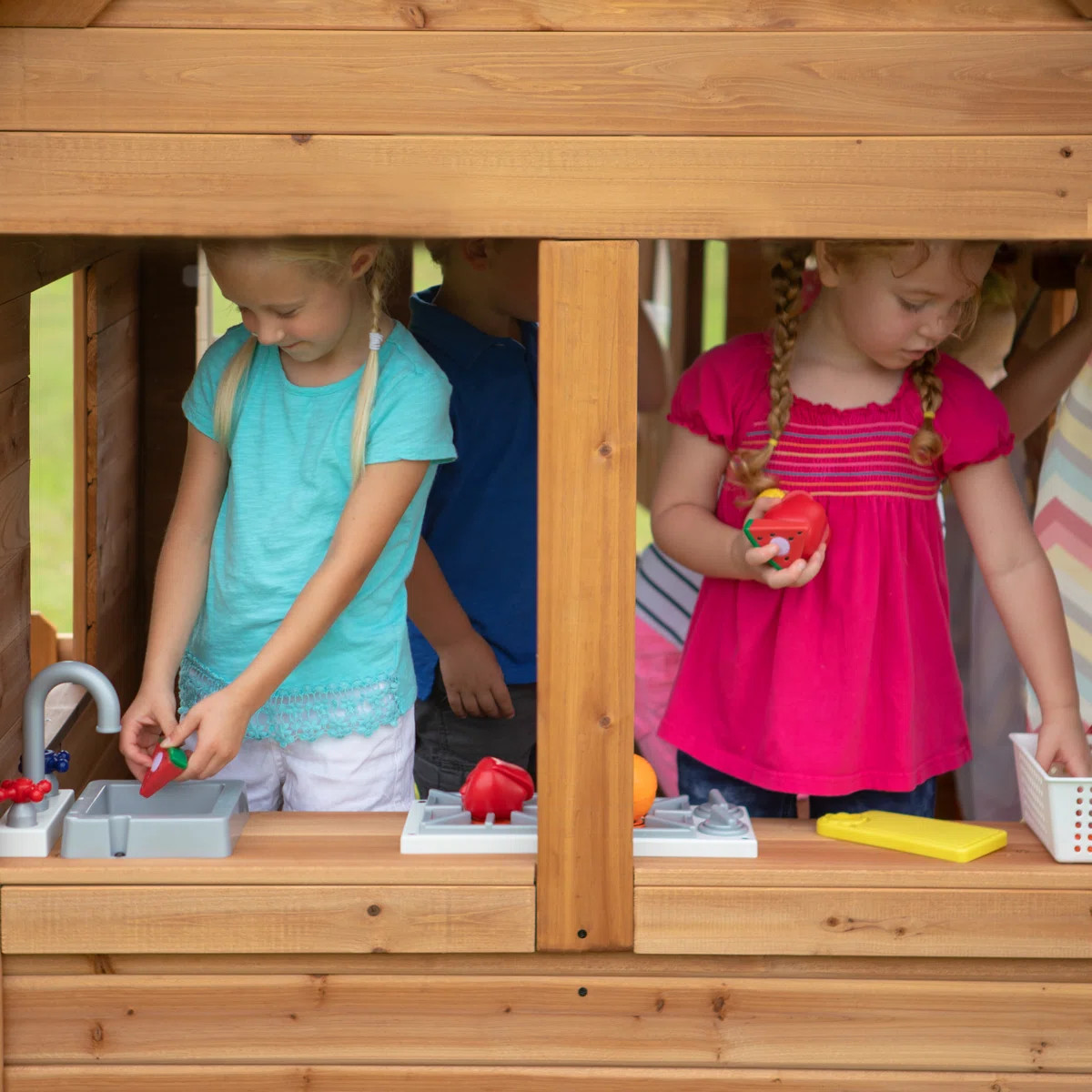 Backyard Discovery Aspen Cedar Wooden Kids Playhouse with Play Kitchen, Snack Bar Window, and Pic... | Wayfair North America