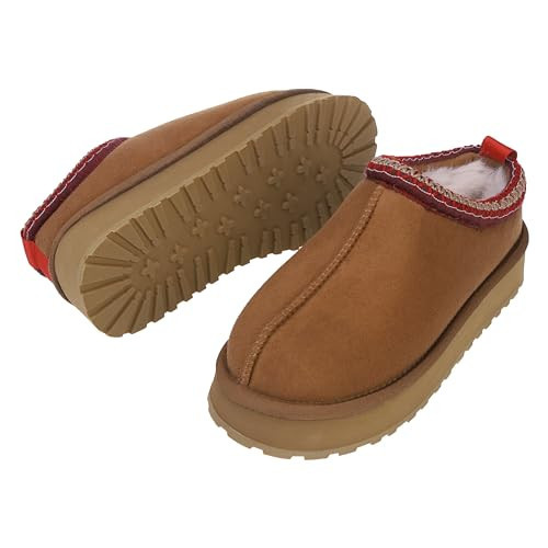 Home Mini Boots with Plush Fleece Lining, Cozy Slip On House Shoes Non-slip Indoor Outdoor Slippers, Tan, US 9-10 | Amazon (US)