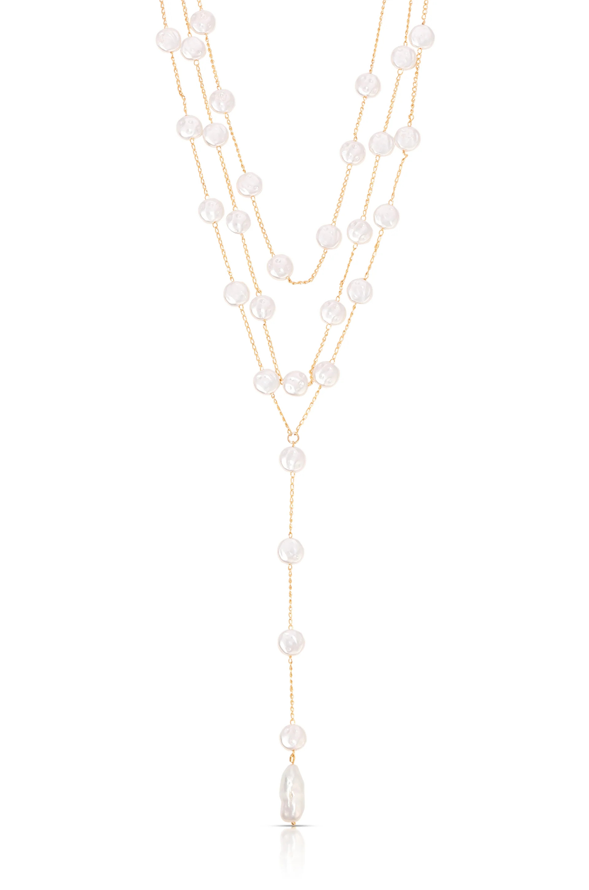 Pearl Coin Layered Lariat Necklace | Ettika