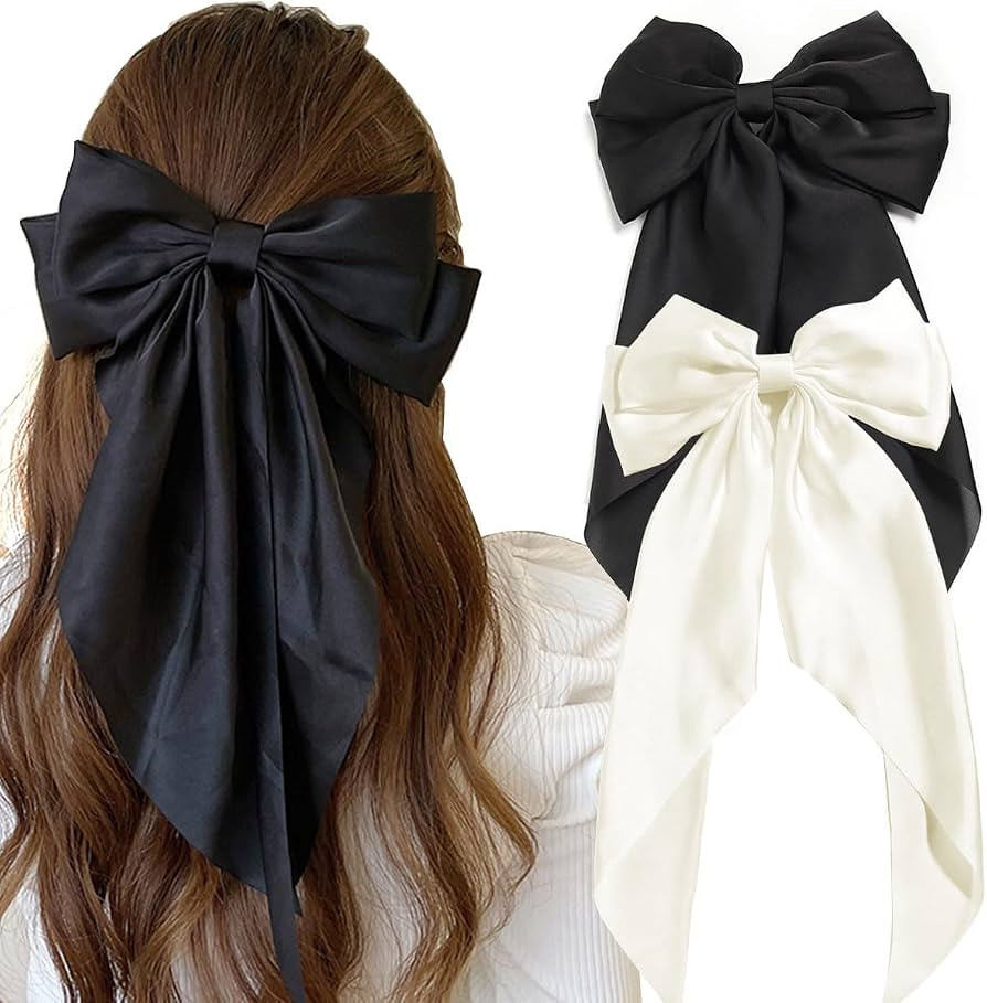 Hair Bows for Women,Satin Bow Barrette Hairclip Long Tail Ponytail Holder Wedding Party Hair Acce... | Amazon (US)