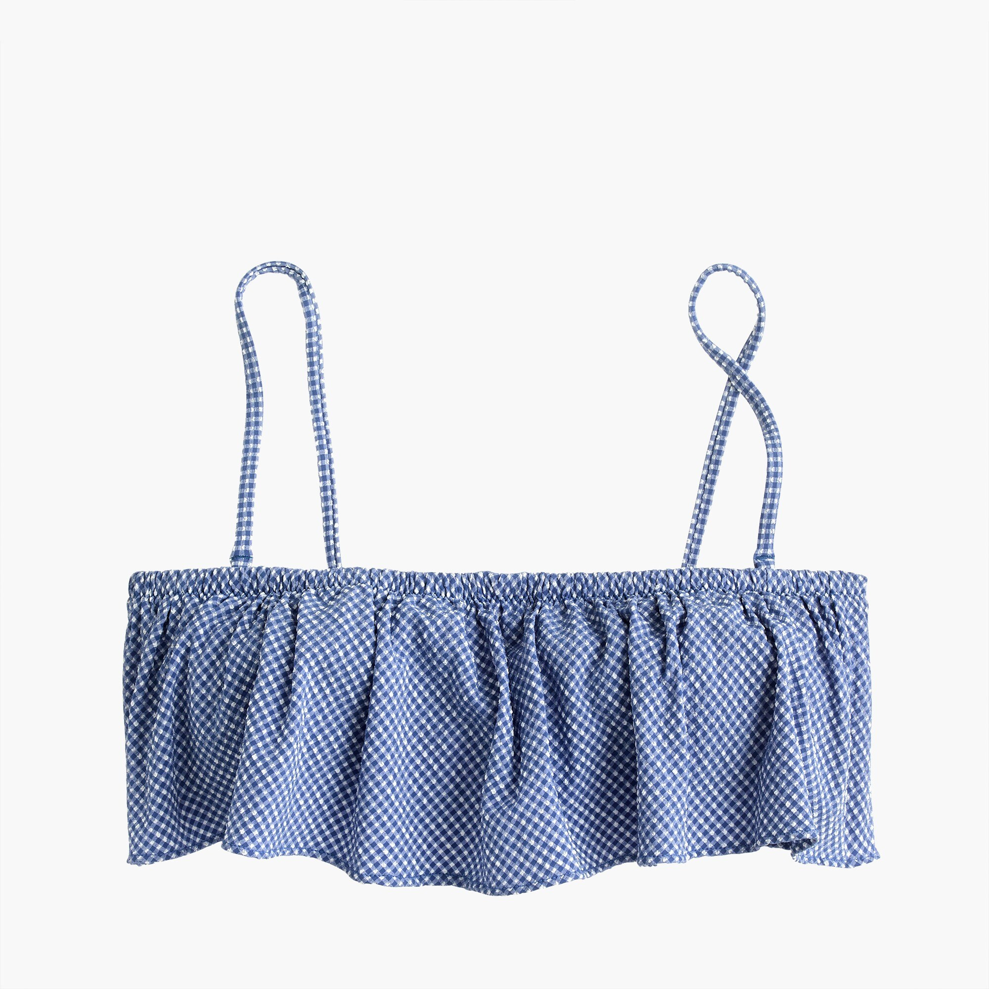 Ruffle bandeau bikini top in tiny gingham | J. Crew US