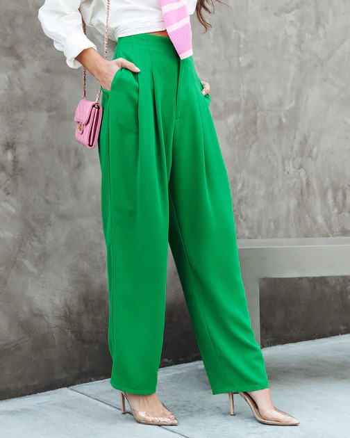 Emerson Pocketed High Rise Straight Leg Pants - Green | VICI