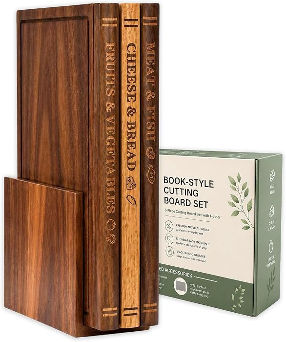 Book Cutting Board Set, Kitchen Cutting Boards, 3 Labeled Boards with Stand | Amazon (US)