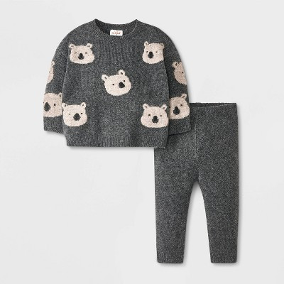 Baby Printed Bear Sweater Set - Cat & Jack™ Dark Gray | Target