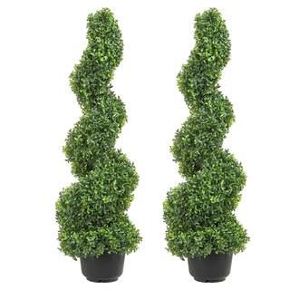 VEVOR Artificial Topiaries Boxwood Trees 36 in. Green Artificial Boxwood Topiaries Within Contain... | The Home Depot