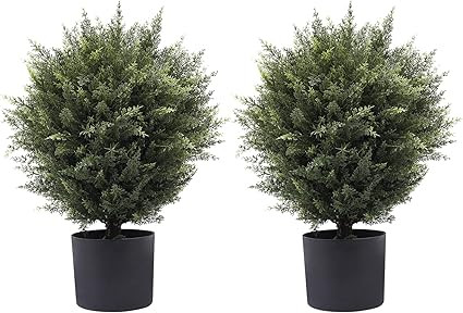 21” Artificial Cedar Outdoor Artificial Shrub Sunlight Resistant Leafy Potted Plant Plant for I... | Amazon (US)