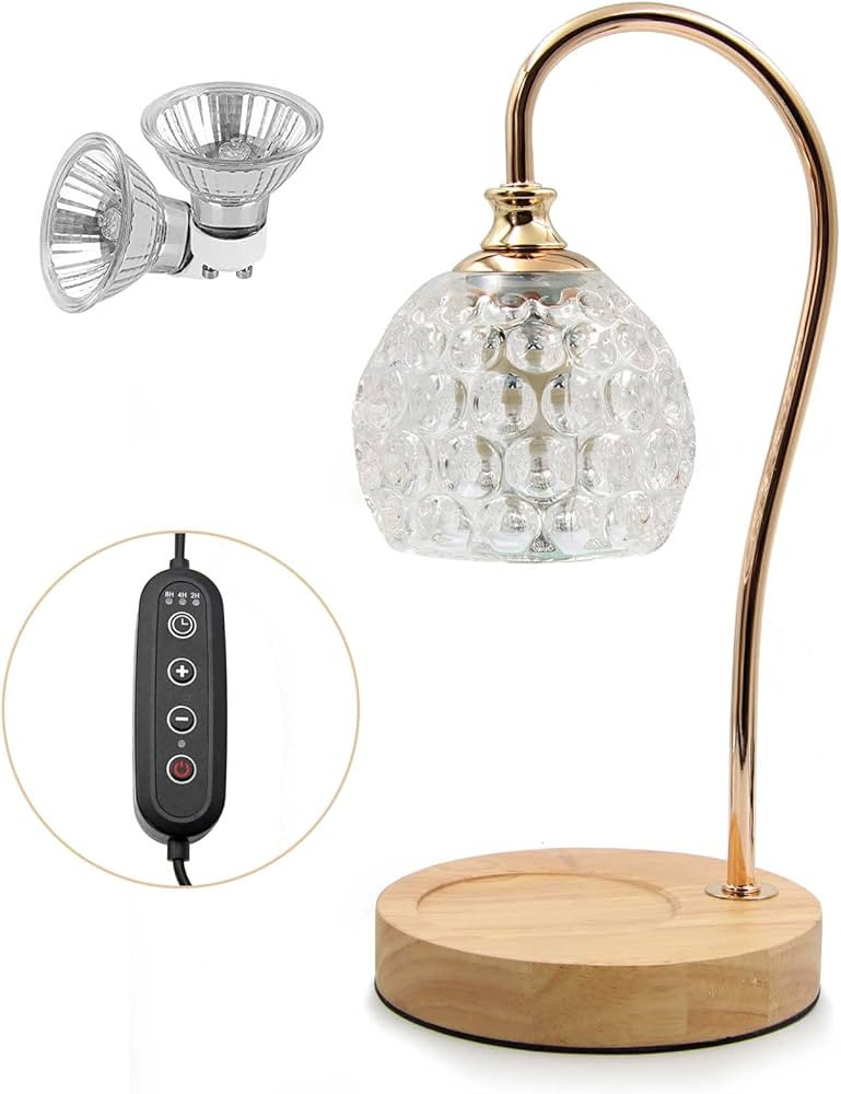 Candle Warmer Lamp, Texture Glass Lampshade Electric Candle Lamp with Dimmer, Wood Base Heat Cand... | Amazon (US)