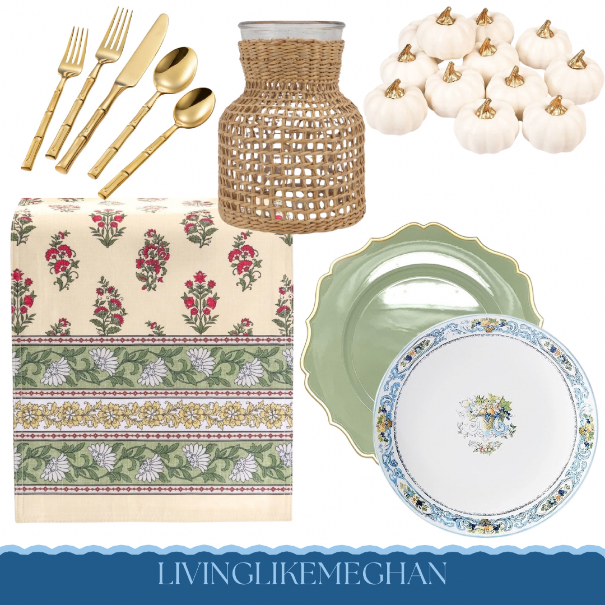 Fall Entertaining & Tablescape Inspo





Amazon finds, Amazon home, home decor, home style, block print, fall entertaining, hosting, dinner party, table runner, rattan vase, gold bamboo utensils, green and gold charger, fall china dishes, white pumpkins, centerpieces, thanksgiving table

#LTKSaleAlert #LTKParties #LTKHome