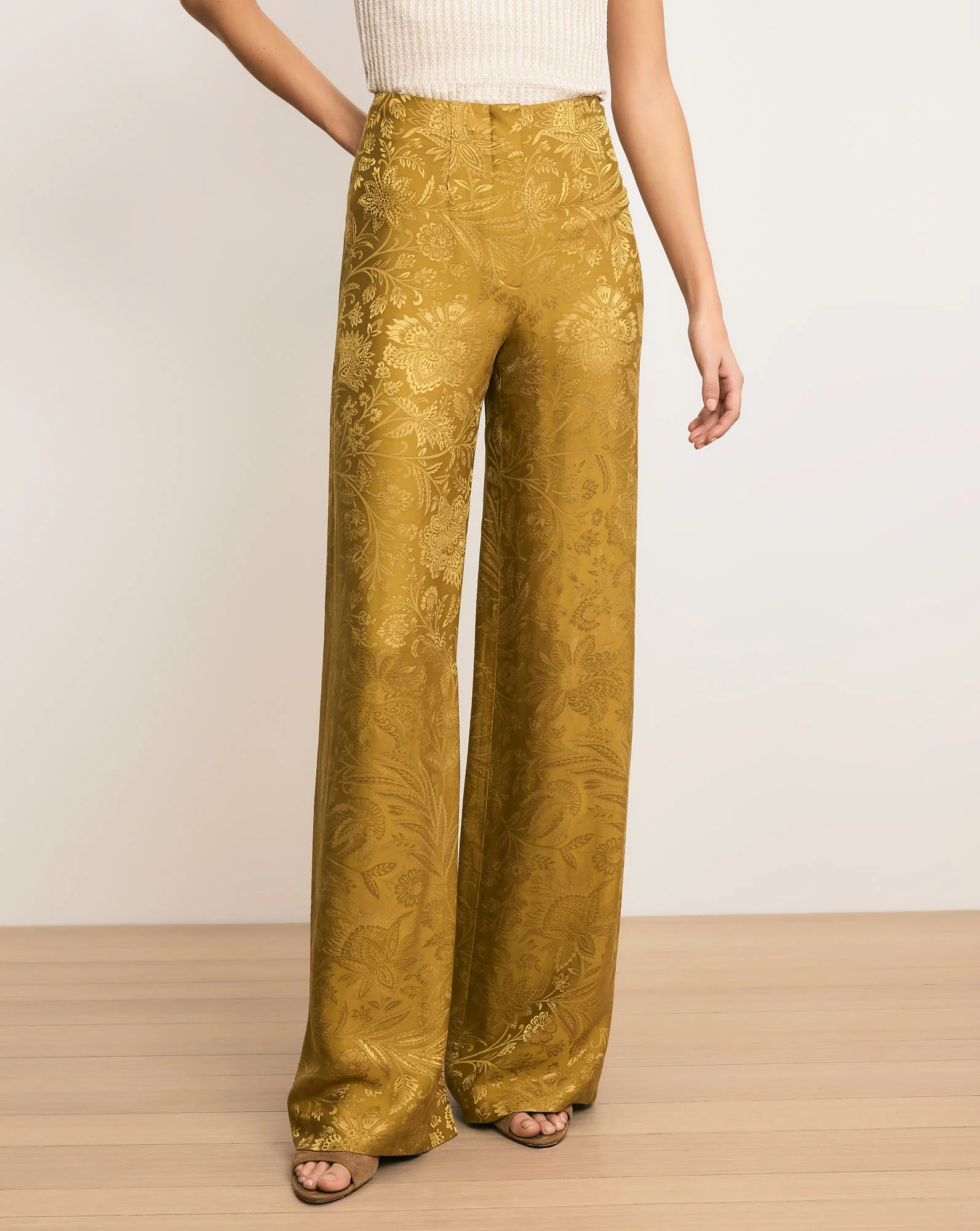 Ronin Wide-Leg Jacquard Pant in Gold Ochre | Veronica Beard | Veronica Beard