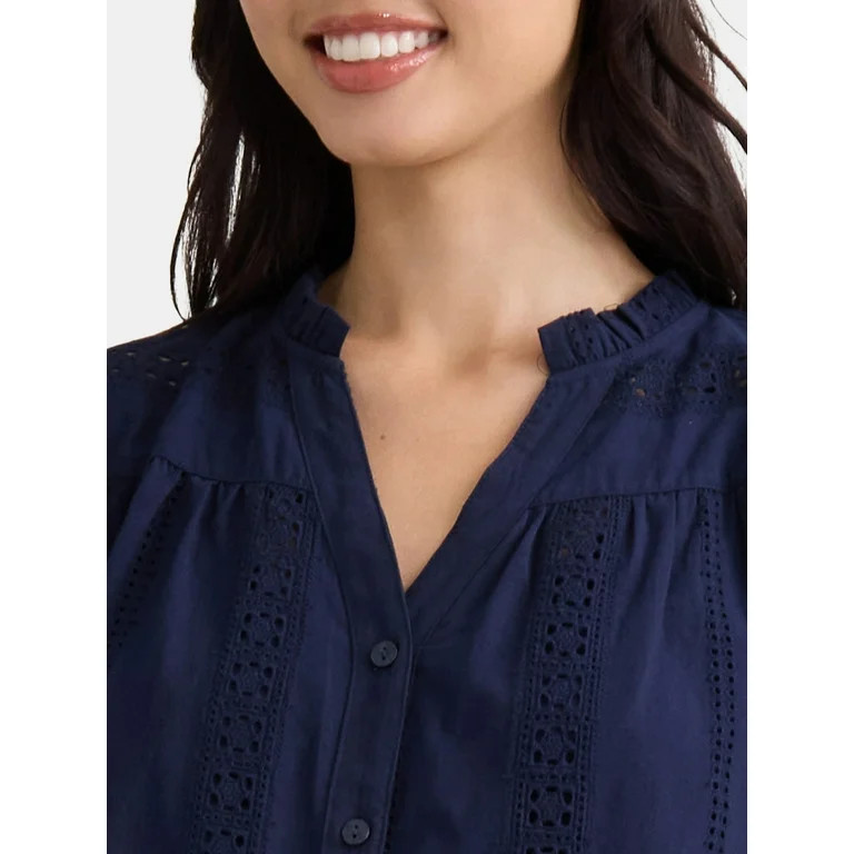 Time and Tru Women's Eyelet Embroidered Peasant Blouse, Sizes XS-XXXL | Walmart (US)