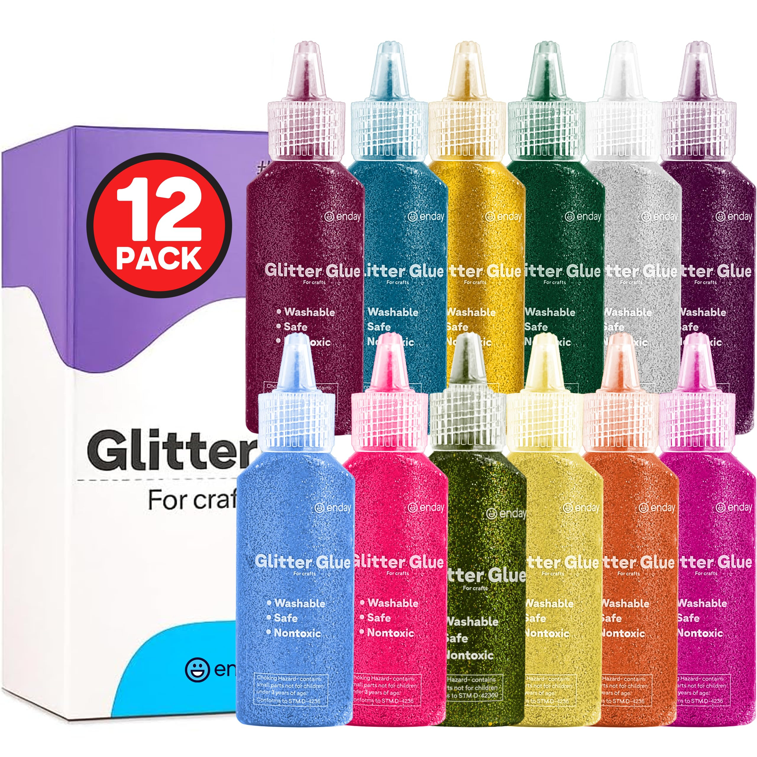Enday Glitter Glue for Crafts - 12 Assorted Colors - Non-Toxic Washable Glitter Glue Pens, Bulk P... | Amazon (US)