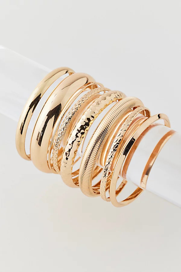 Textured Metal Bangle Bracelet Set in Gold, Women's at Urban Outfitters | Urban Outfitters (US and RoW)