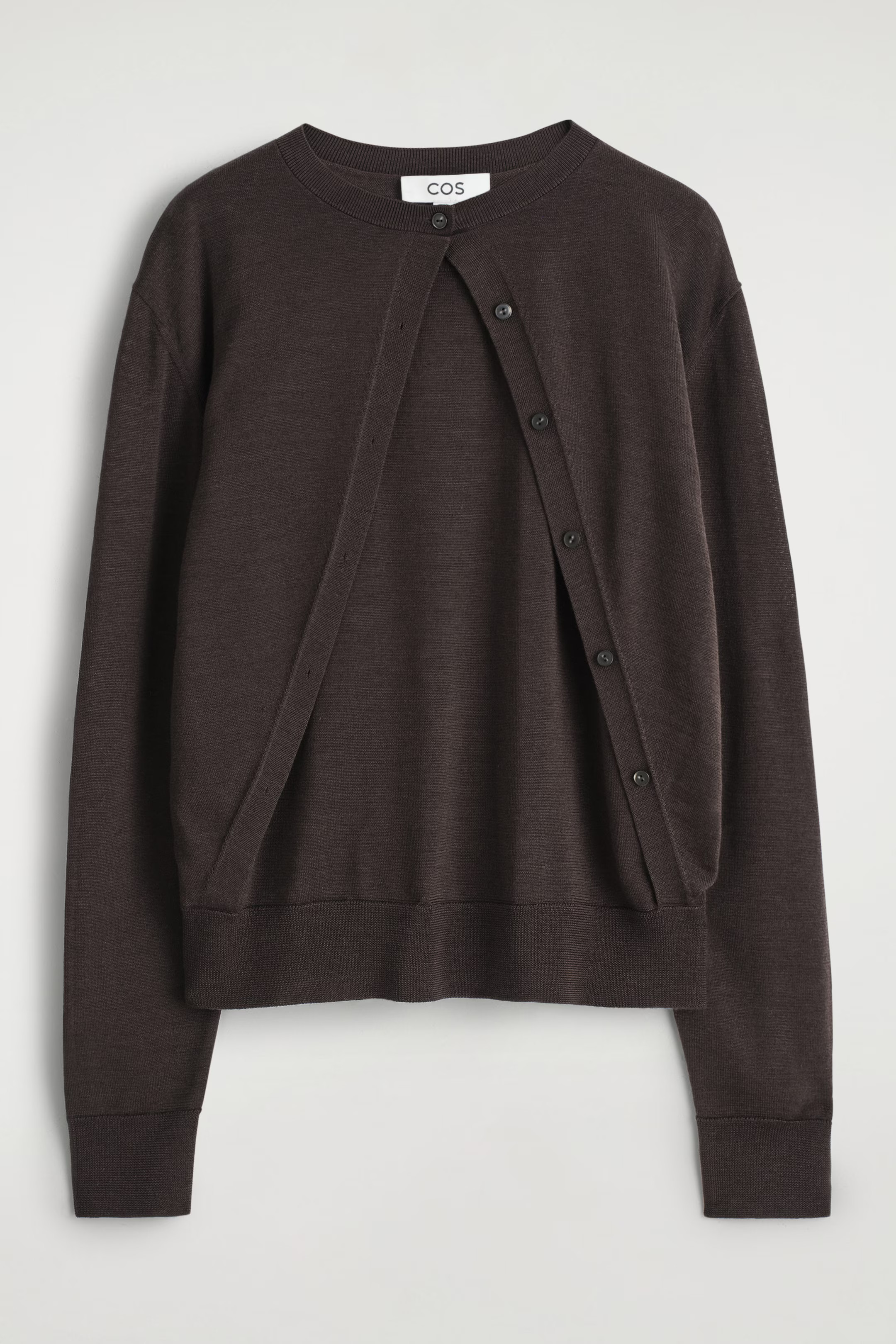 LAYERED MERINO WOOL CARDIGAN - DARK BROWN | COS | COS UK