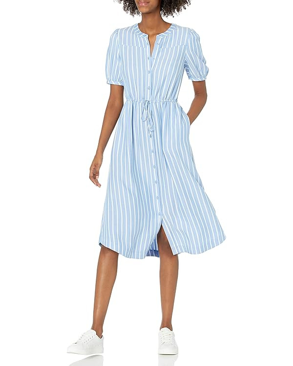 Amazon Essentials Women's Relaxed Fit Half-Sleeve Waisted Midi A-Line Dress | Amazon (US)