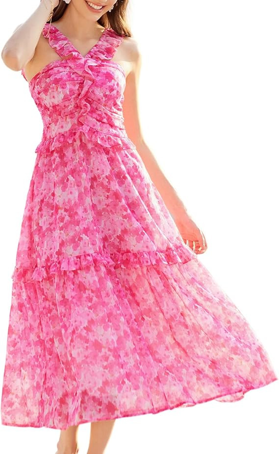 GRACE KARIN Women’s Summer Boho Floral Tiered Dress Strap A Line Swing Flowy Midi Dress Ruffle ... | Amazon (US)