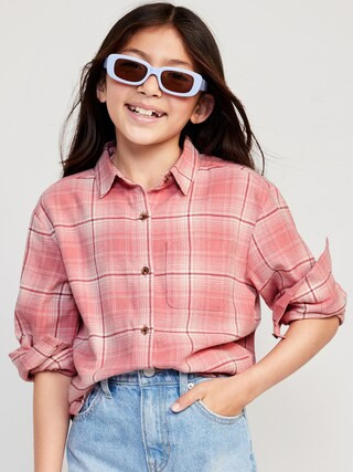 Cozy Long-Sleeve Button-Front Plaid Tunic Shirt for Girls | Old Navy (US)