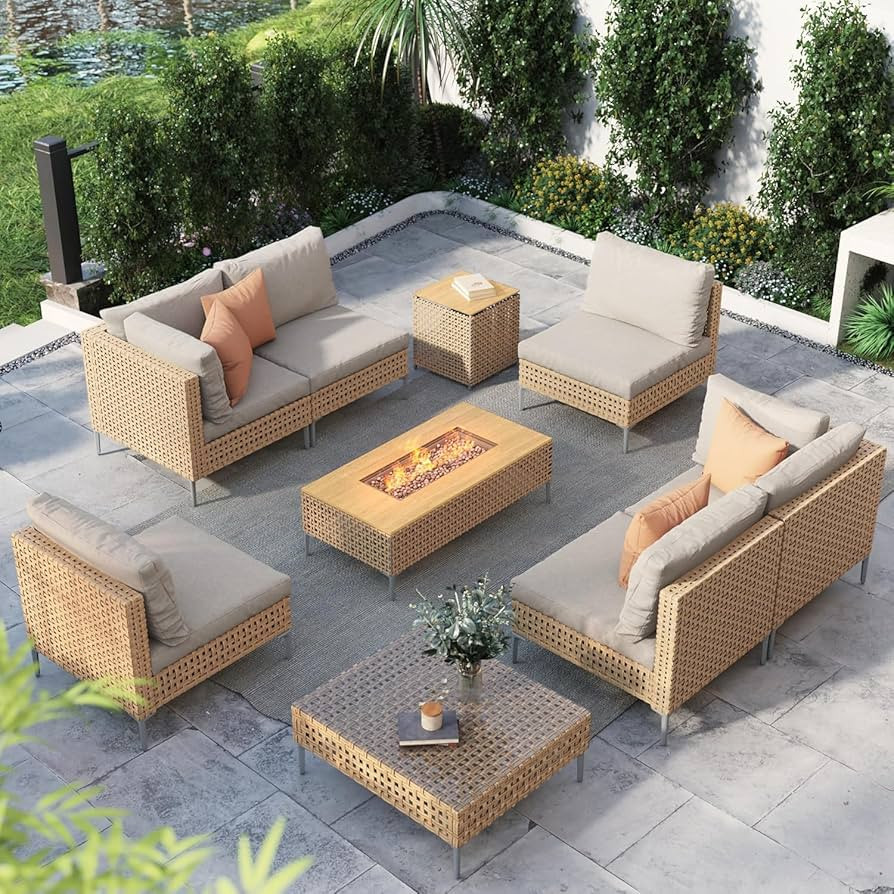 Grand patio 9-Piece Patio Furniture Set with 47" Fire Pit Table, Outdoor Conversation Set & 50,00... | Amazon (US)