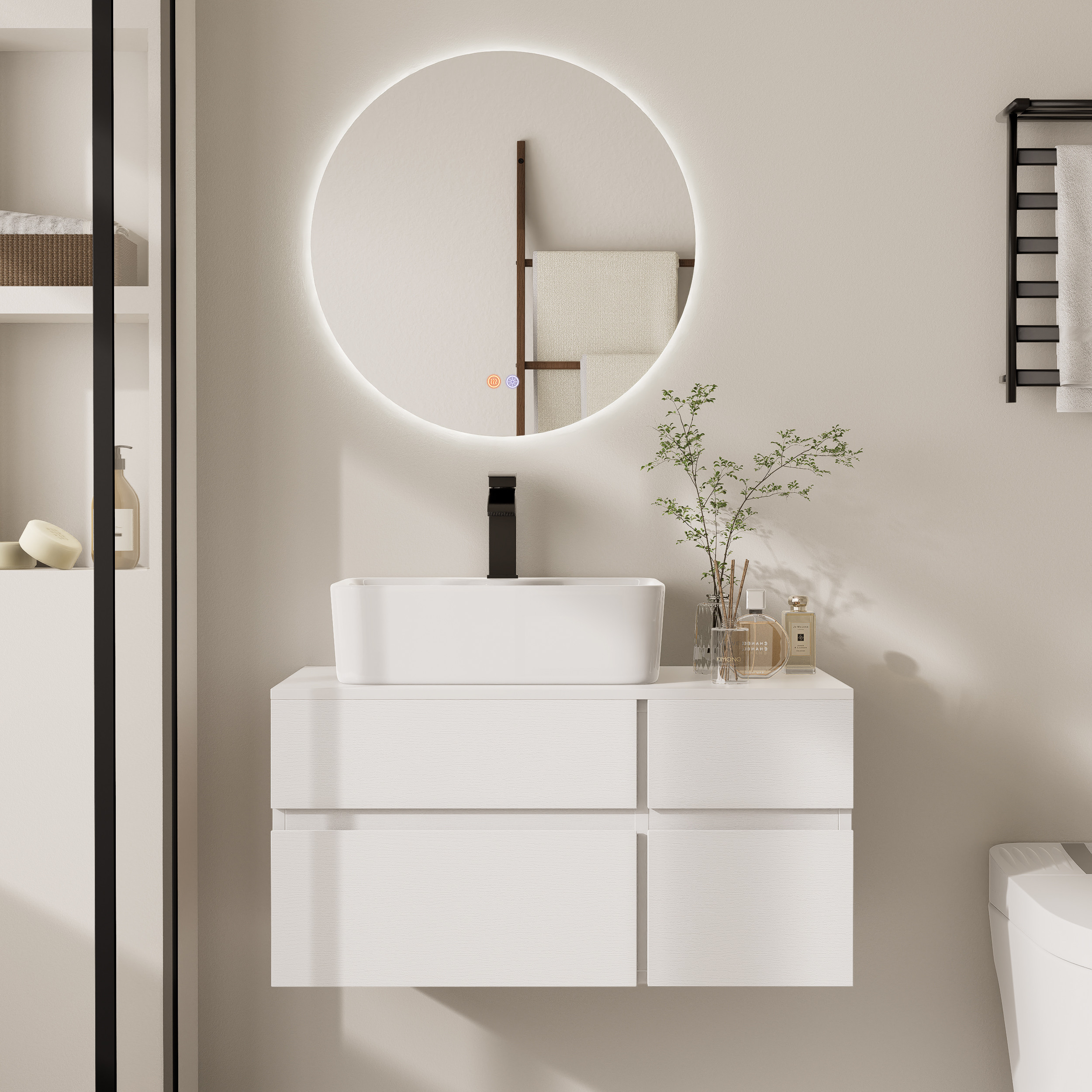 31.5"" White Bathroom Vanity & 24"" LED Bathroom Vanity Mirror Set | Homary