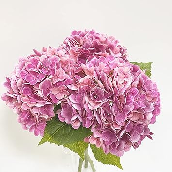 Yalzone 3 Pcs 21’’ Artificial Rose Pink Hydrangea Natural Lifelike Real Touch Faux Large Roya... | Amazon (US)