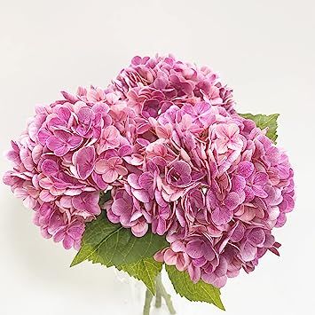 Yalzone 3 Pcs 21’’ Artificial Rose Pink Hydrangea Natural Lifelike Real Touch Faux Large Roya... | Amazon (US)