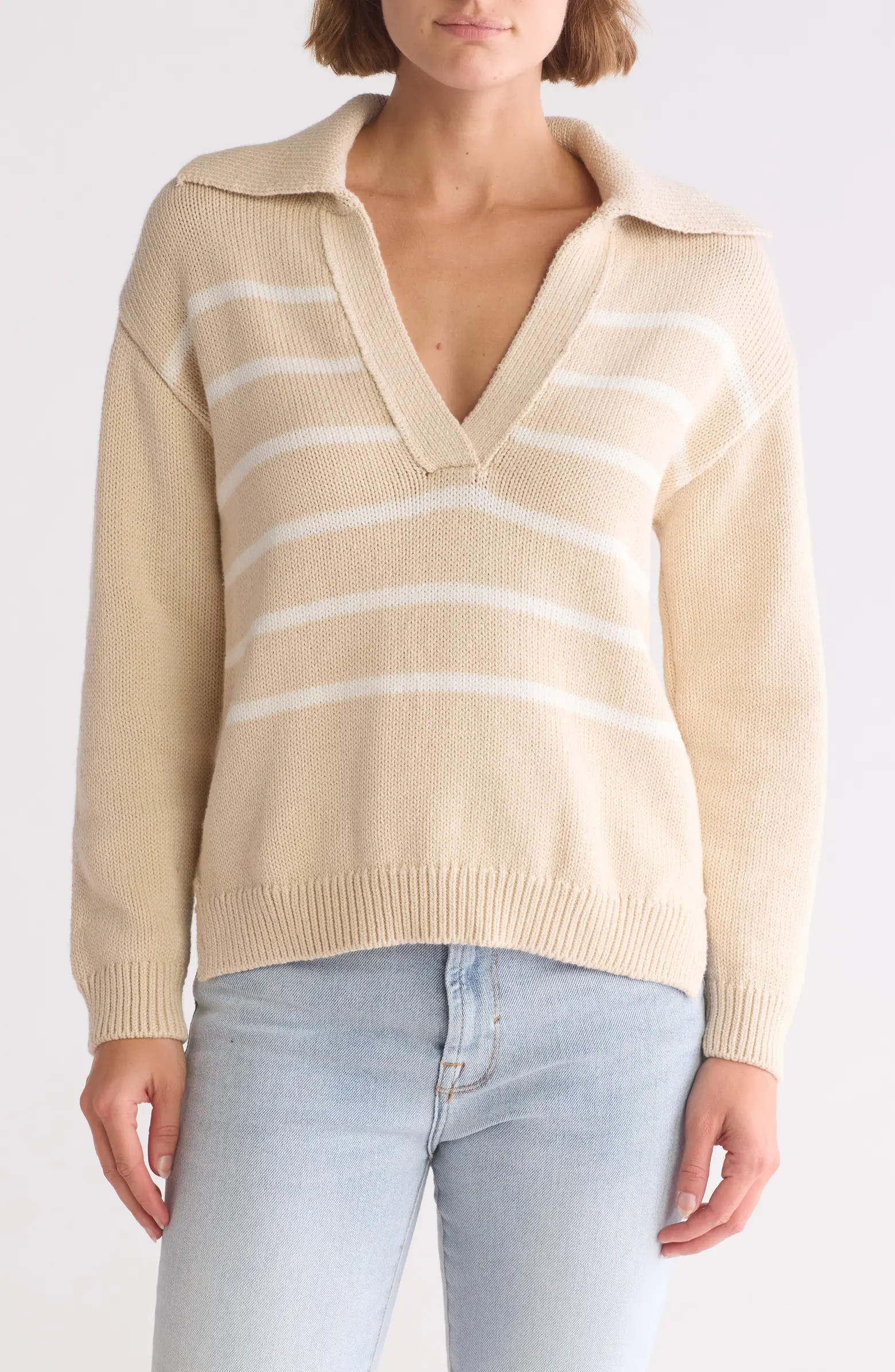 INDUSTRY REPUBLIC CLOTHING Stripe Johnny Collar Polo Sweater | Nordstromrack | Nordstrom Rack