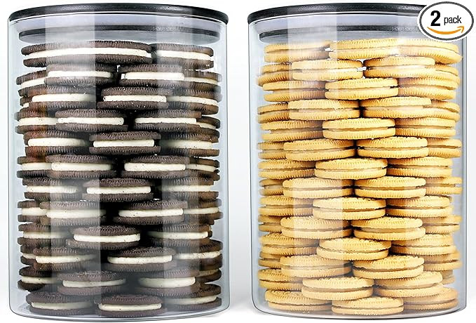 Urban Green Glass Jars with Black Lids, Glass Food Storage Canister with black lids, Pantry Flour... | Amazon (US)