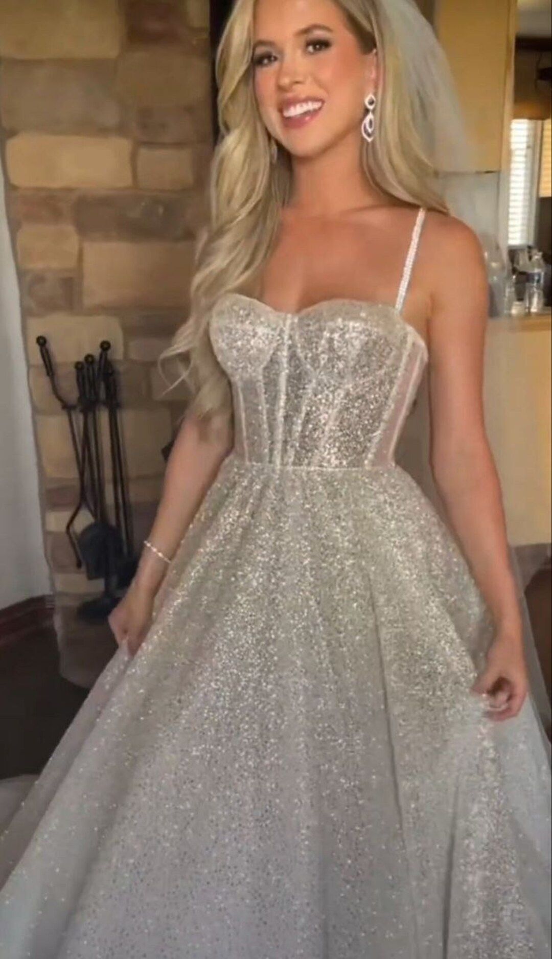 2023 Sparkly Wedding Dress Shiny Sweetheart Princess Wedding Dresses Glitter Tulle Spaghetti Stra... | Etsy (US)