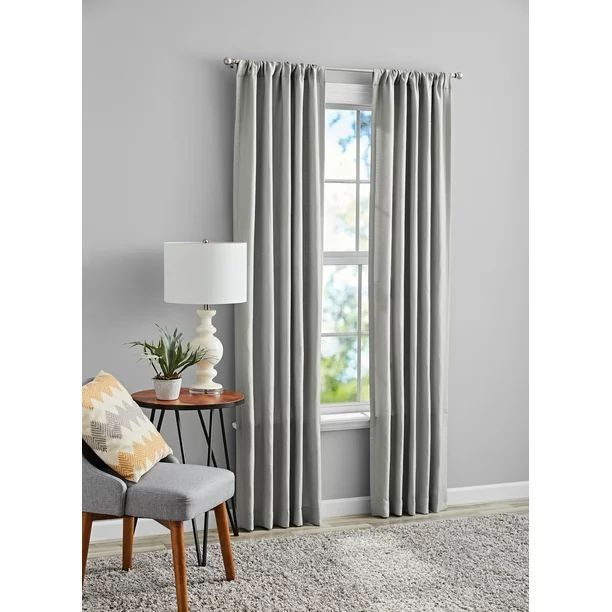 Mainstays Southport Solid Color Light Filtering Rod Pocket Curtain Panel Pair, Set of 2, Silver, ... | Walmart (US)
