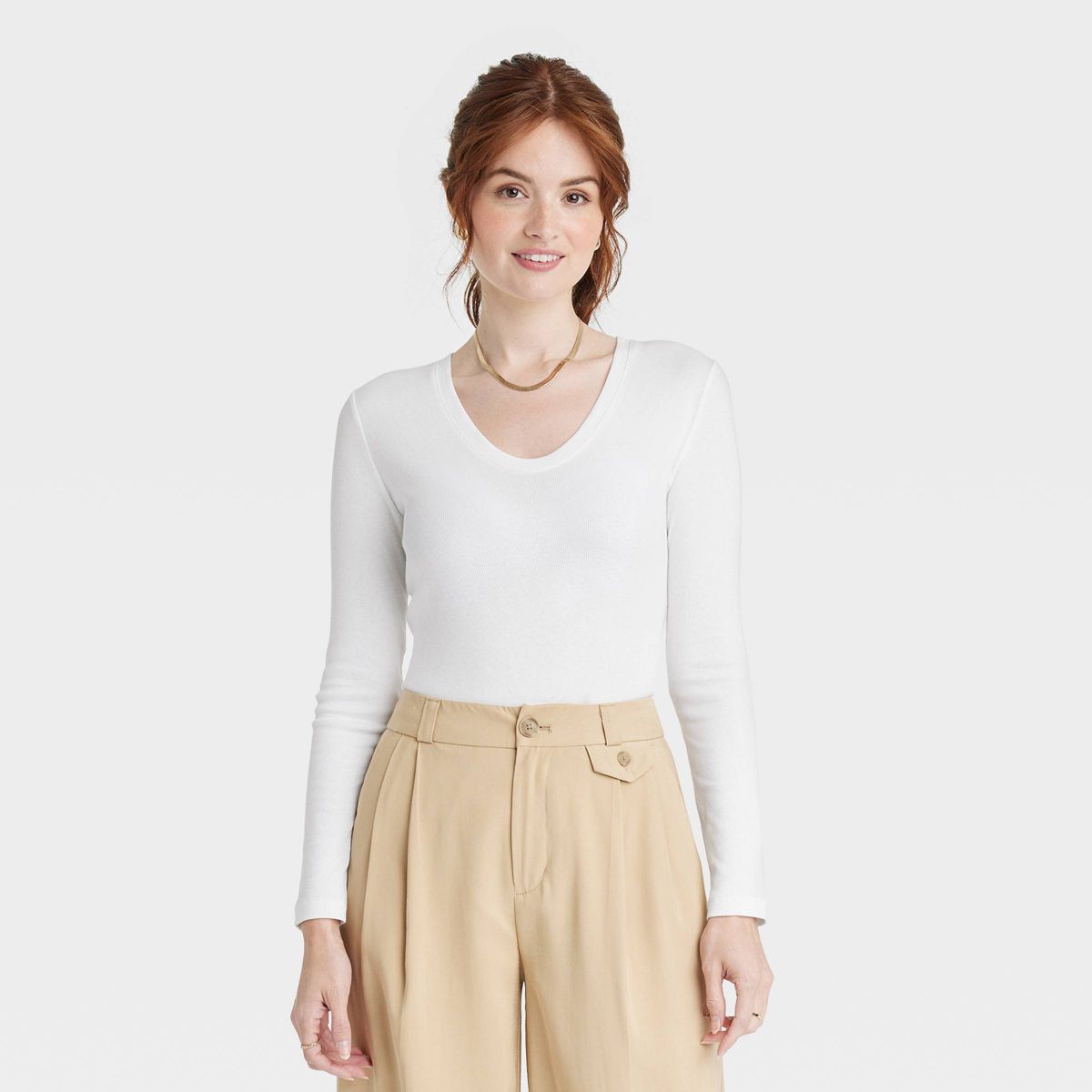 Women's Long Sleeve V-Neck T-Shirt - A New Day™ White XL | Target