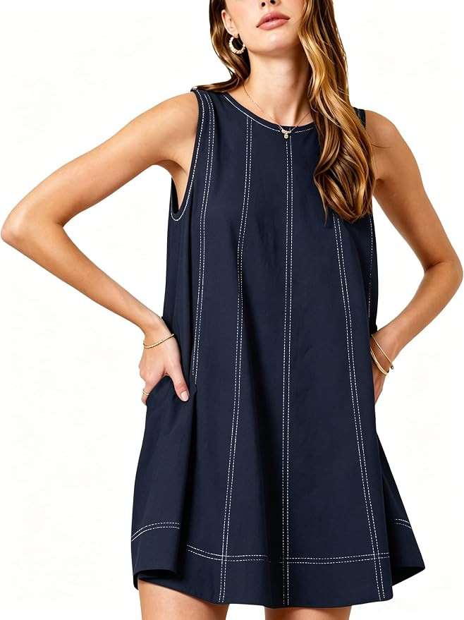 Women’s Sleeveless Mini Dress with Pockets and Contrast Stitching | Amazon (US)