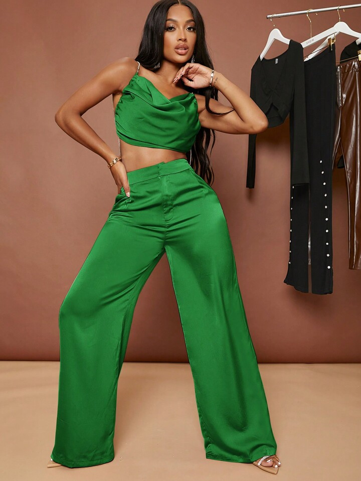 SHEIN SXY Ladies' Solid Color Satin Loose Wide Leg Trousers | SHEIN