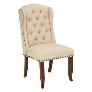 OSP Home Furnishings Jessica Linen Fabric Tufted Wing Chair with Bronze Nail-Heads and Coffee Leg... | The Home Depot