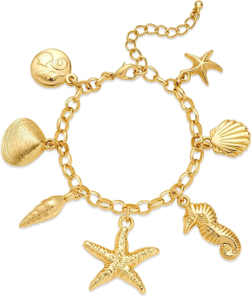 Gold Plated Charms Bracelet for Women Gold Adjustable Link Bracelet Heart & Bow Charms Boho Jewel... | Amazon (US)