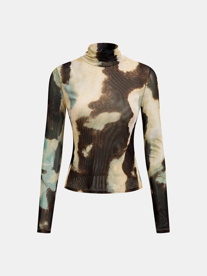 Tie Dye Turtleneck Mesh Top | Commense