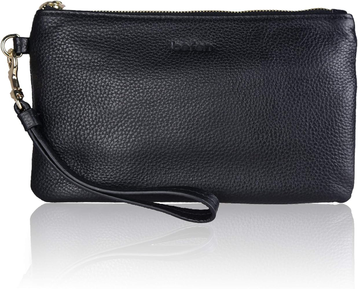 Amazon.com: Black Genuine Leather Wristlet Clutch Cell Phone Wallet Purse Smartphone Wristlet Wal... | Amazon (US)