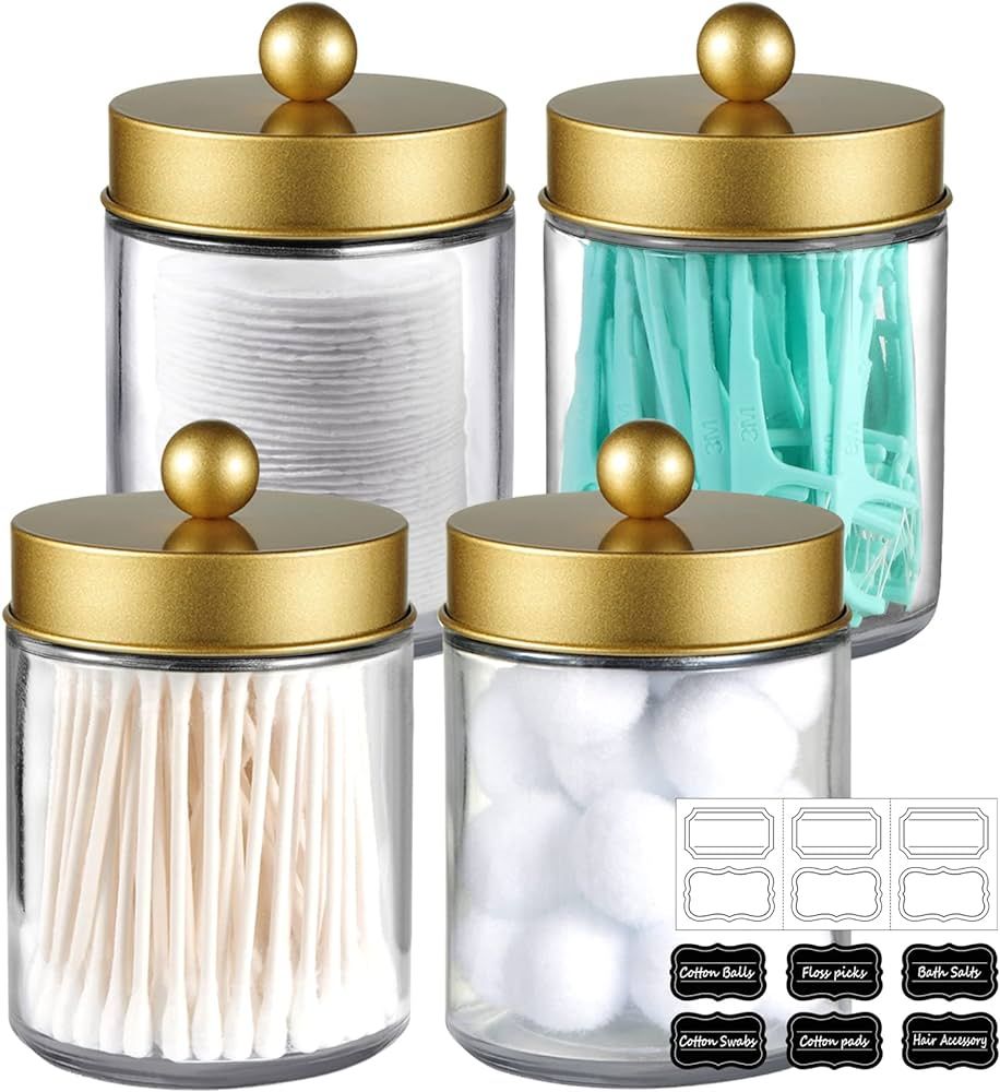 4 Pack Apothecary Jars Bathroom Vanity Storage Organizer Set -Countertop Canister with Stainless ... | Amazon (US)