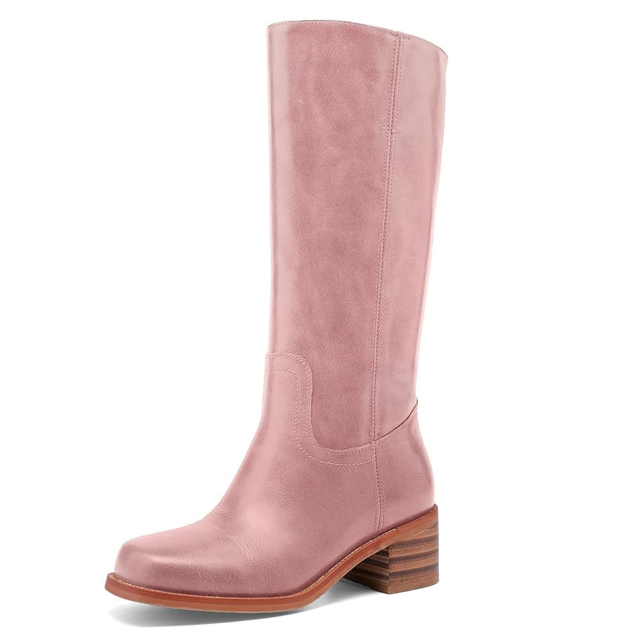 Women's Knee High Boots Square Toe Chunky Block Heel Long Boots for Women Comfortable Slip on Low... | Amazon (US)