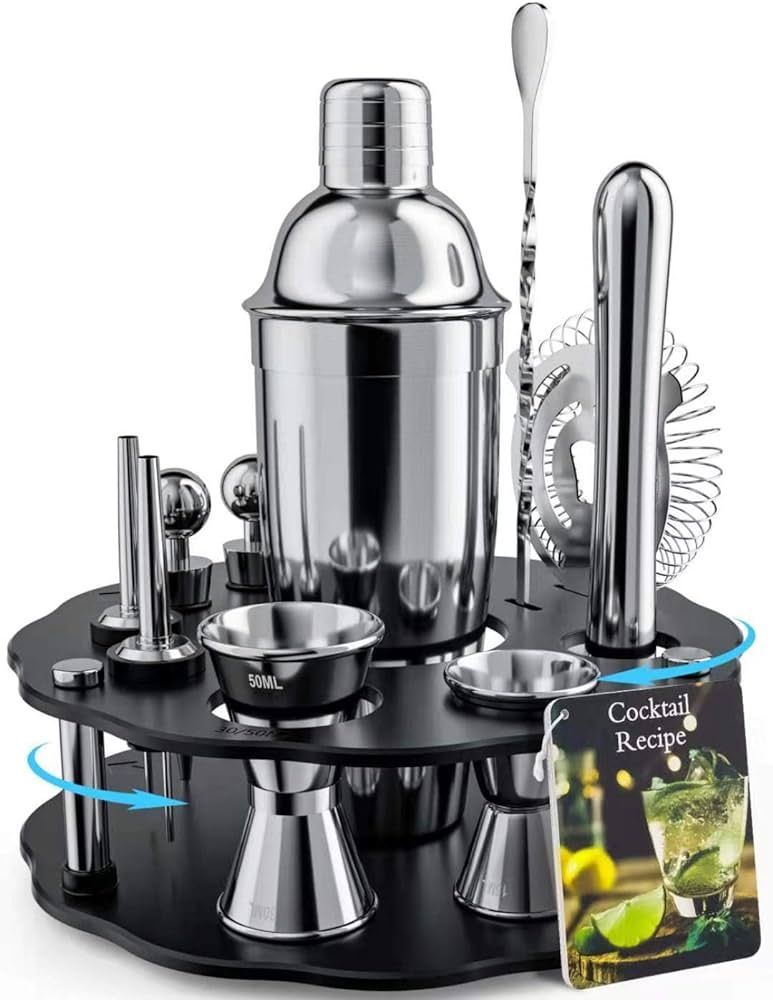 Bokhot Bartender Kit, 14 Piece Cocktail Shaker Set Stainless Steel Bar Tools with Rotating Stand,... | Amazon (US)