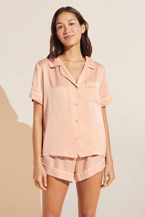 Inez Washable Silk Short PJ Set - Rose Cloud/Champagne | Eberjey